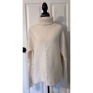Sundance Knit Sweater Merino Wool Blend Women's Large White Cream Turtleneck